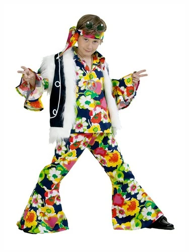 Hippie Flower Power 4-dlg (blouse, Broek, Vest, Hoofdband) 3 Hippie Flower Power 4-dlg (blouse, Broek, Vest, Hoofdband)