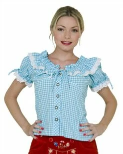 Tirolerblouse Oktoberfeest Turkoois/wit
