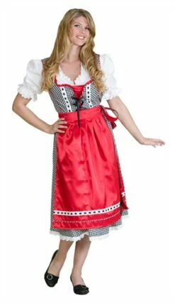 Dirndl Anna Oktoberfeest Zwart/rood (jurk,schort)