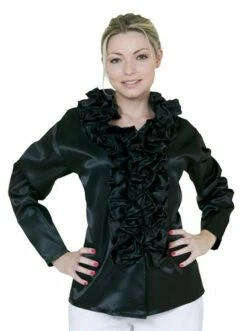 Blouse Met Ruches Zwart Dame