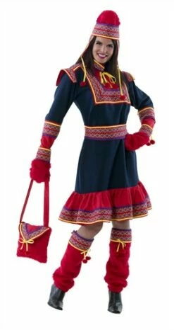 Laplandse 5-dlg (jurk, Ceintuur, Muts, Hanschoenen, Beenwarmers)