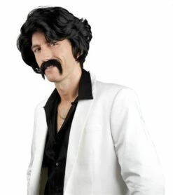 Pruik Zwart Chuck Met Snor