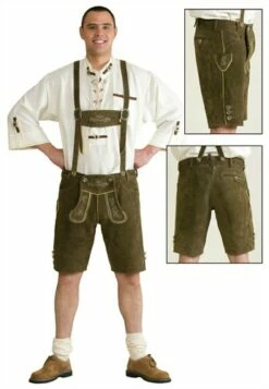 Lederhose Oktoberfeest Kort Olijf Groen Echt Leer Met Borduursel
